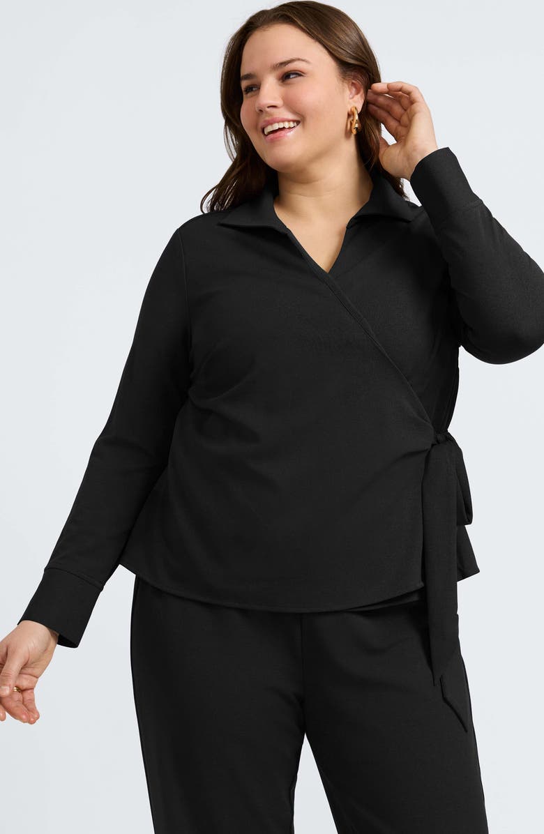 Foxcroft Rosie Wrap Crepe Top, Alternate, color, Black