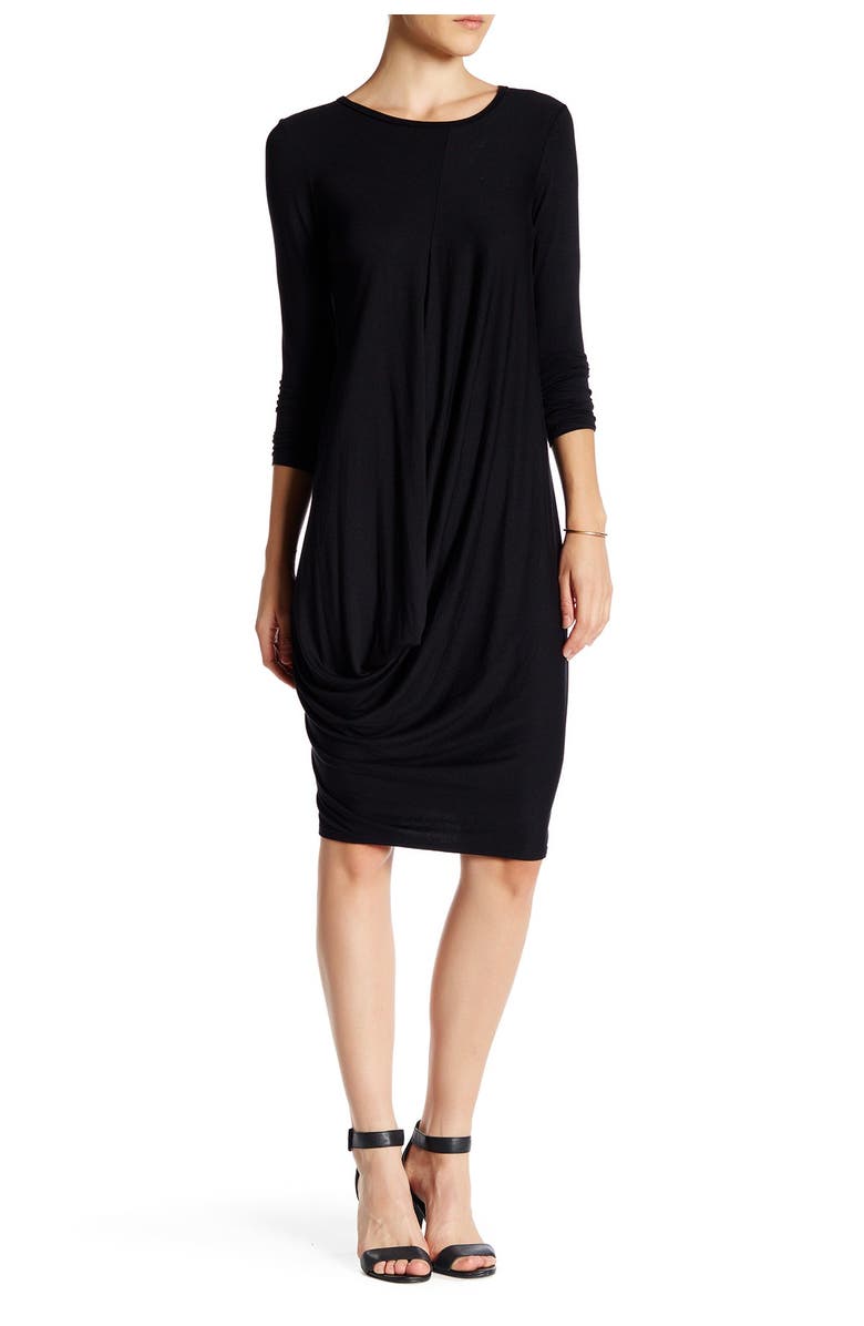GO COUTURE Drape Long Sleeve Dress, Main, color, Black