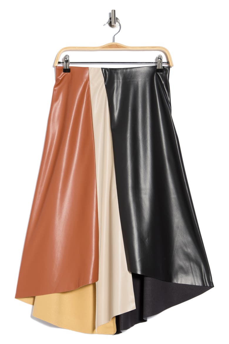 Paneled Faux Leather High-Low Skirt, Alternate, color, MULTI