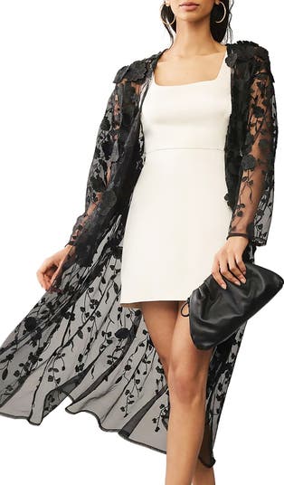 Floral Appliqué Sheer Duster