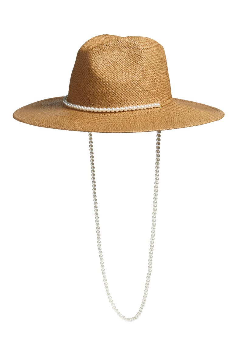 Imitation Pearl Strand Straw Hat, Main, color, NATURAL