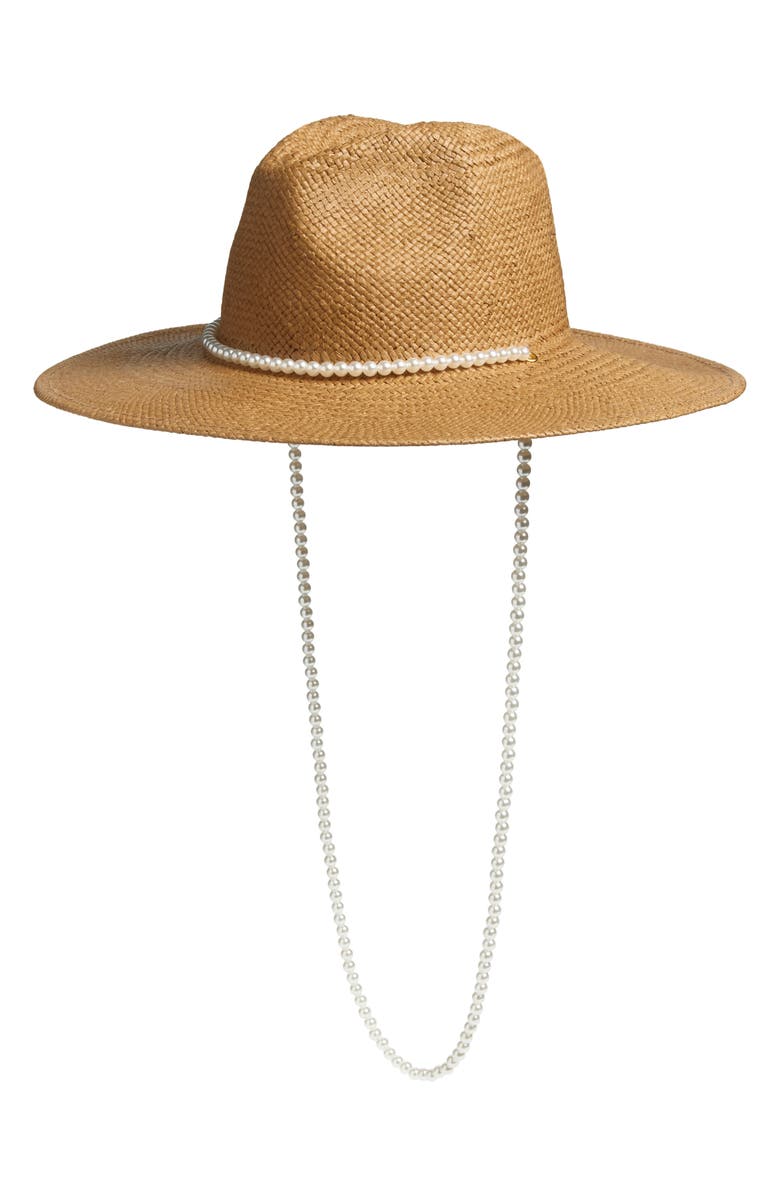 Lele Sadoughi Imitation Pearl Strand Straw Hat, Main, color, Natural