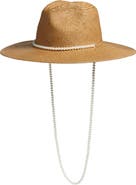 Lele Sadoughi Imitation Pearl Strand Straw Hat