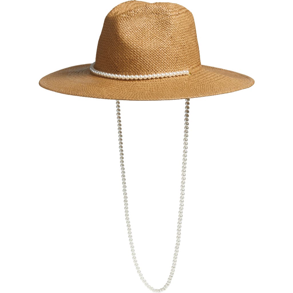 Lele Sadoughi Faux Pearl Strand Straw Hat In Natural