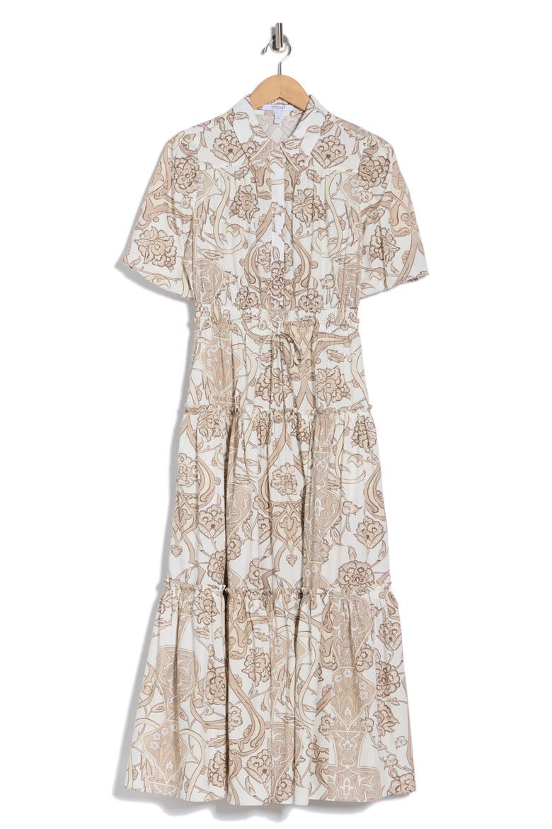 Dahlia Balloon Sleeve Cotton Shirtdress, Alternate, color, TAN MOROCCAN