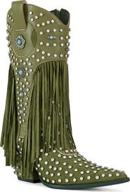 AZALEA WANG Greyson Fringe & Stud Cowboy Boot