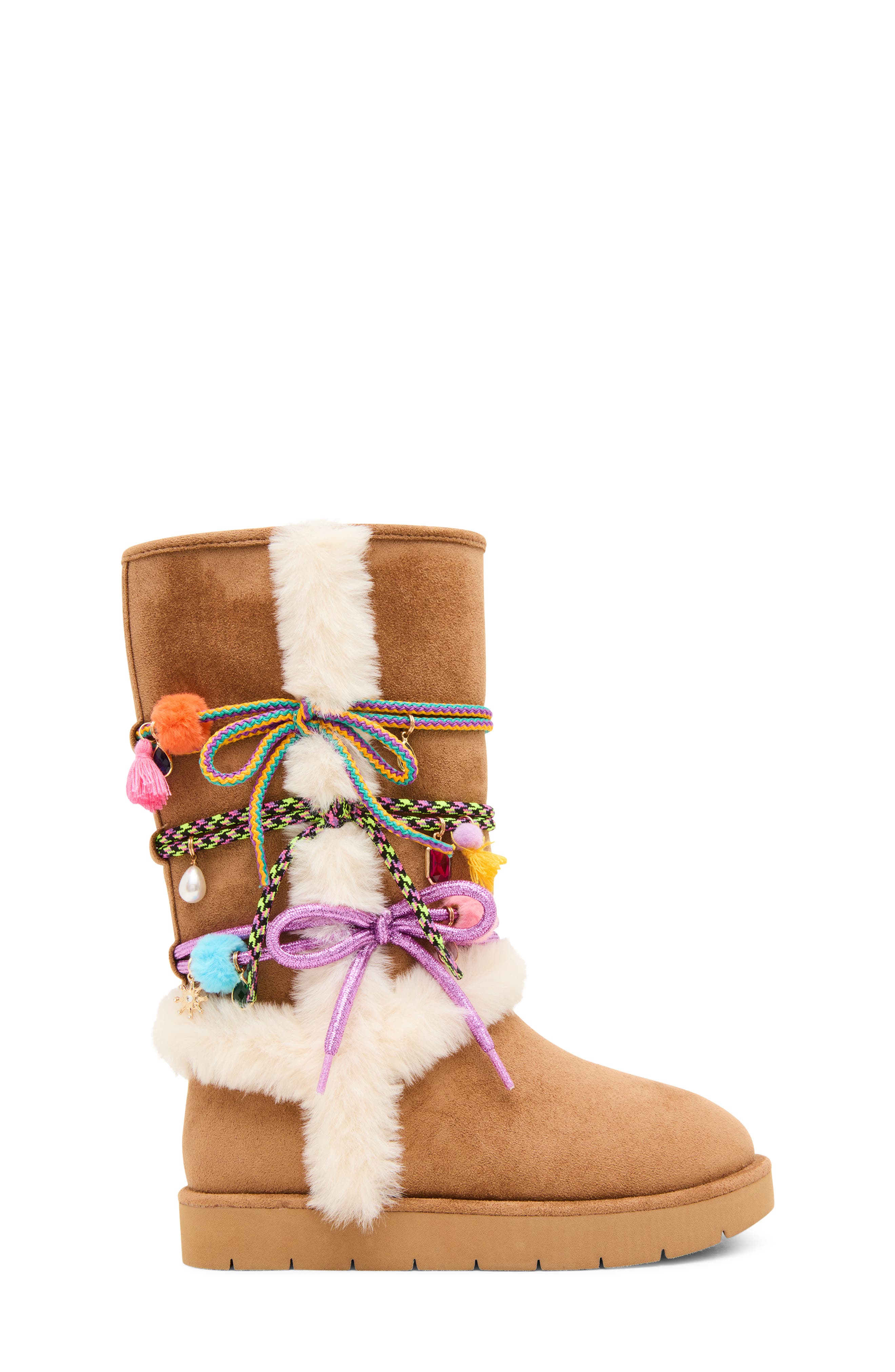 Kids' Jsteffie Faux Fur Trim Boot, Alternate, color, COGNAC