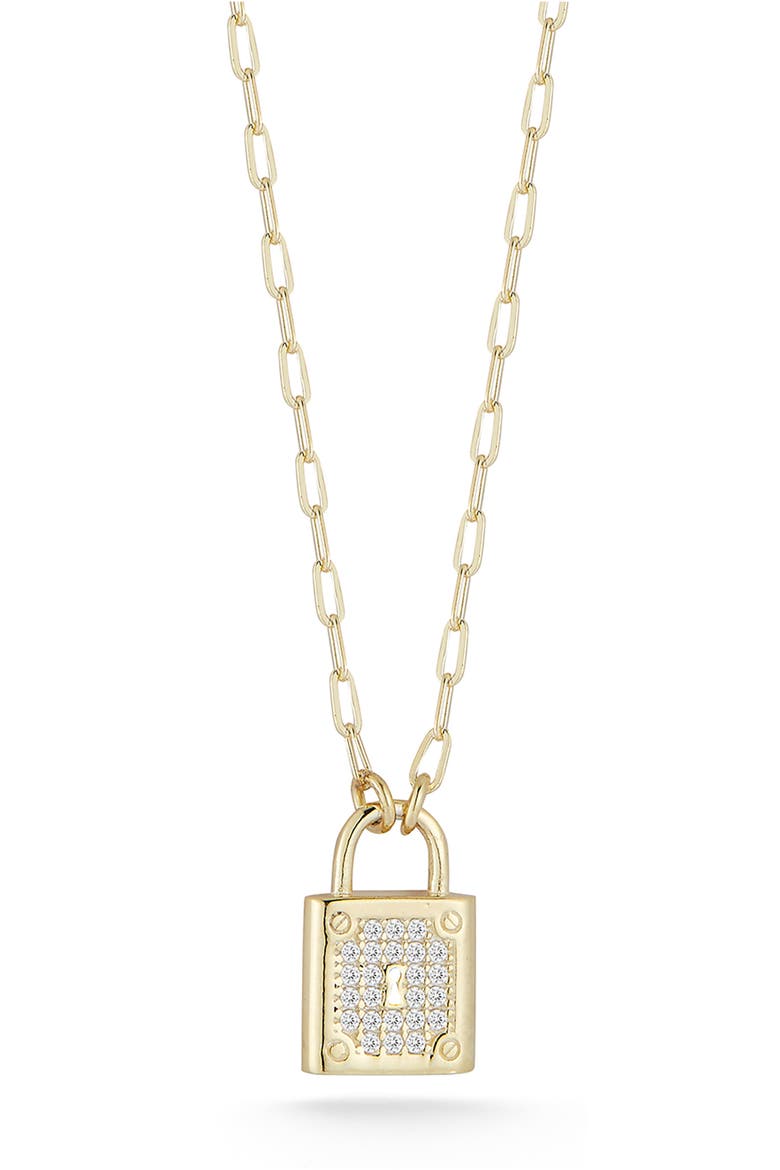 Pavé Cubic Zirconia Padlock Pendant Necklace, Main, color, GOLD