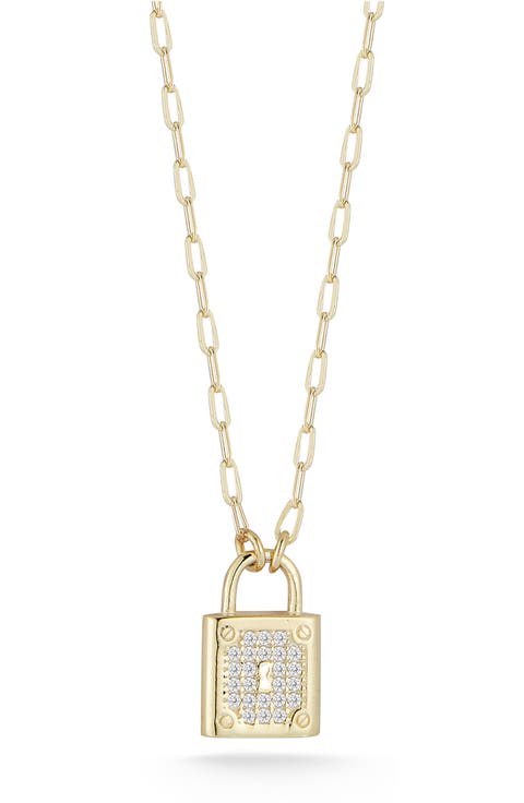 Pavé Cubic Zirconia Padlock Pendant Necklace