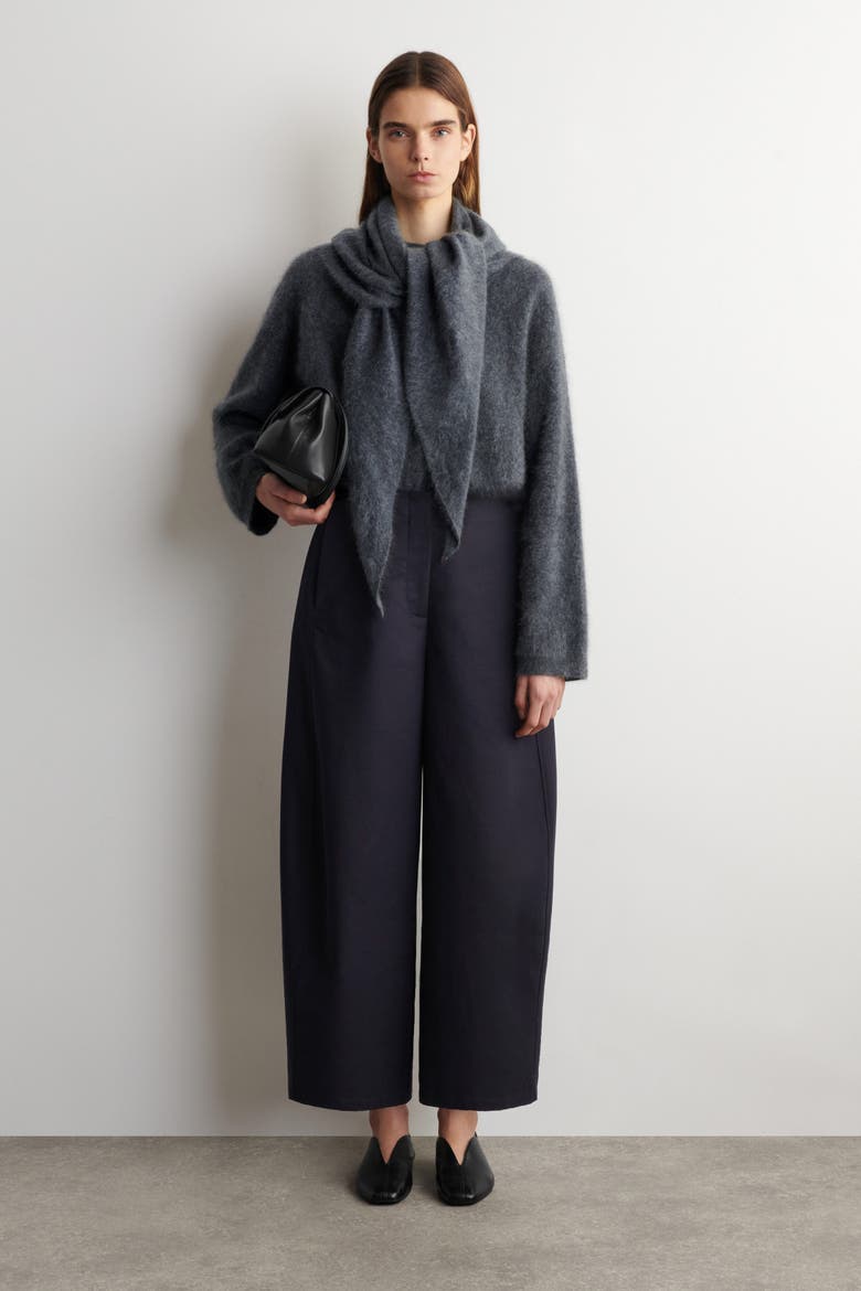 Cropped Barrel-Leg Cotton Pants, Main, color, NAVY