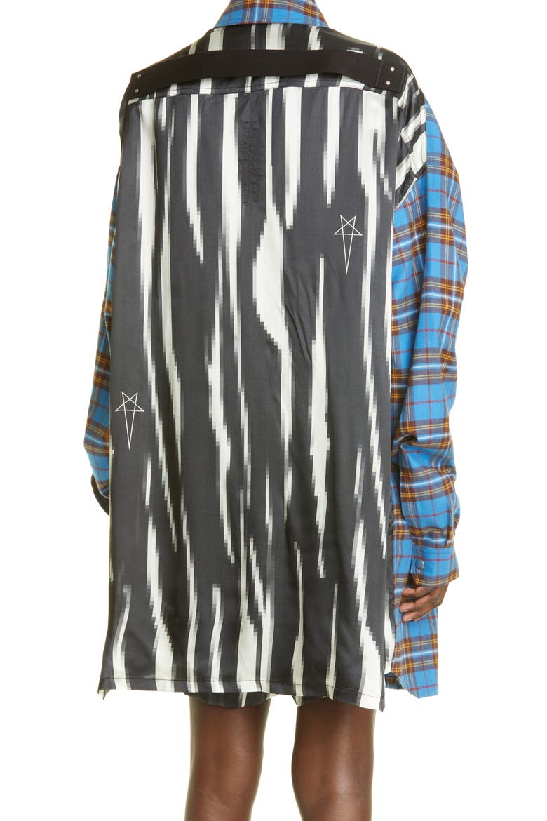 Tommy Plaid Oversize Mixed Media Overshirt, Alternate, color, BLUE PLAID/ BLACK/ MILK