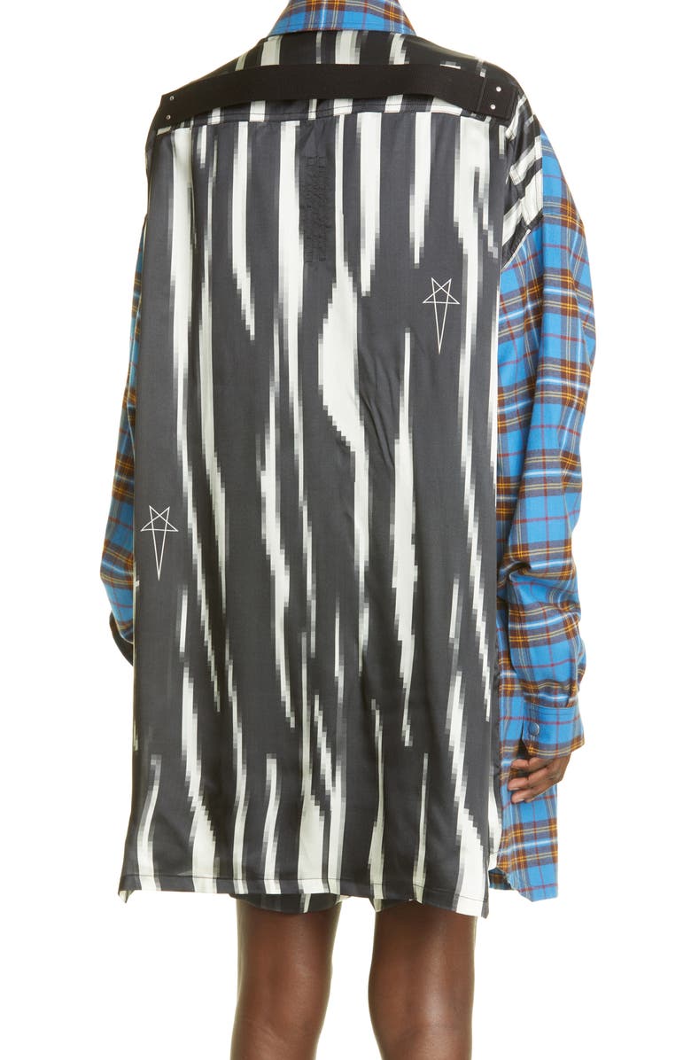Rick Owens Tommy Plaid Oversize Mixed Media Overshirt, Alternate, color,