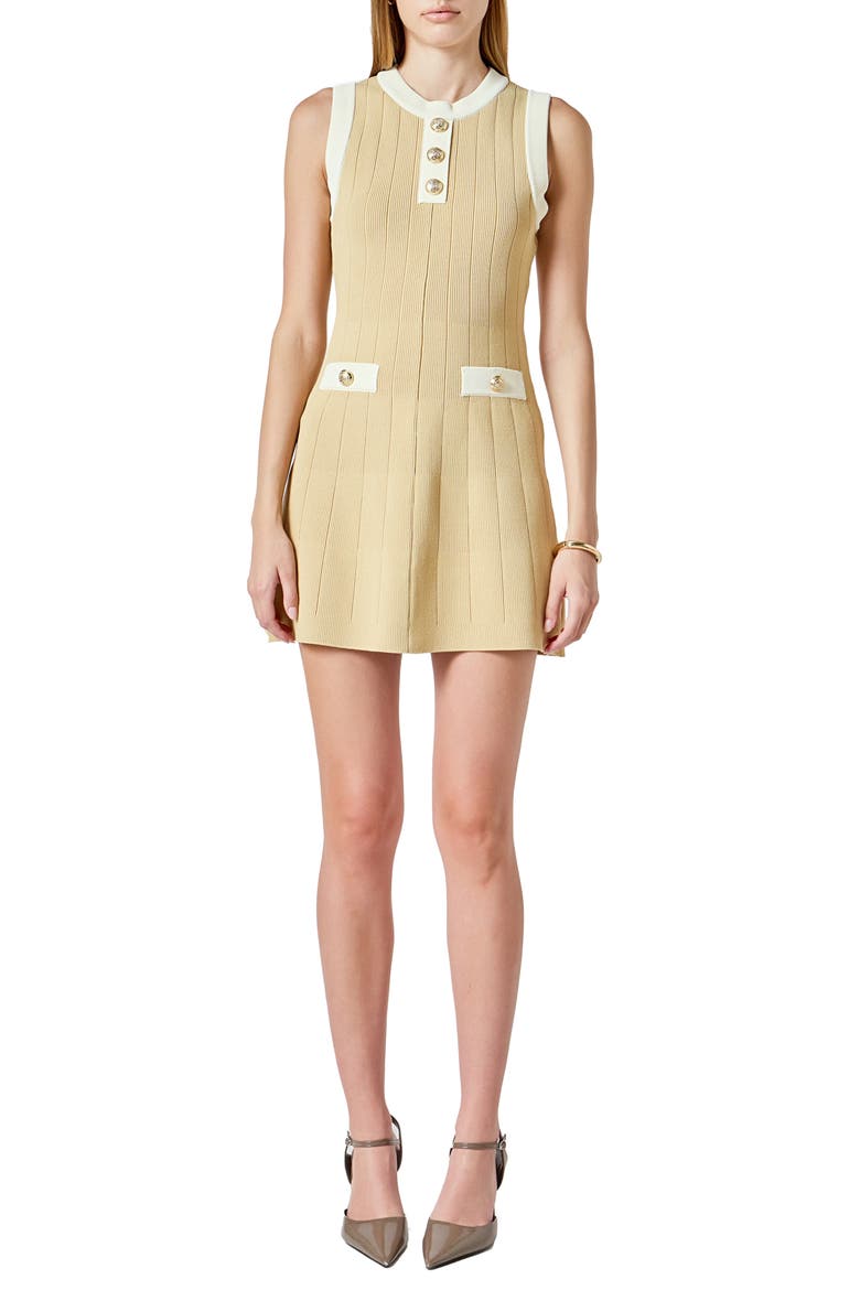 Contrast Detail Sleeveless Mini Sweater Dress, Main, color, TAN/CREAM