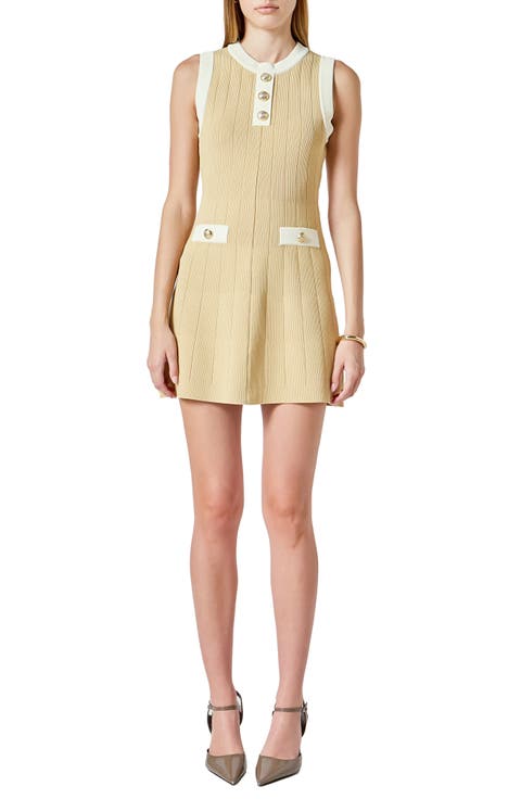 Contrast Detail Sleeveless Mini Sweater Dress