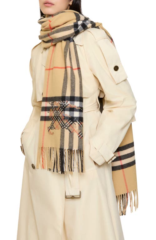 Burberry Wide Cross Stitch Ekd Check Cashmere Scarf In Neutral