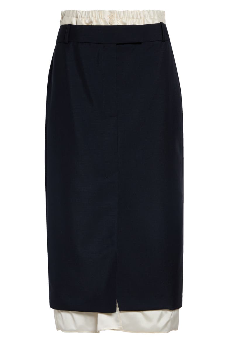 Boxer Detailed Virgin Wool & Mohair Pencil Skirt, Main, color, NAVY
