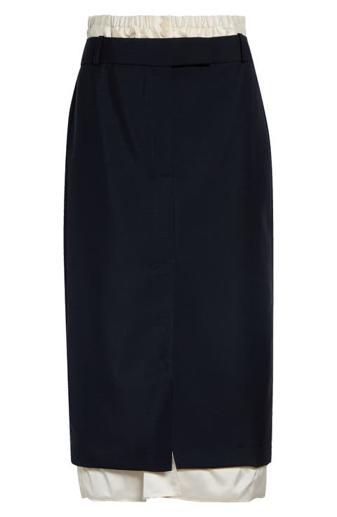 Boxer Detailed Virgin Wool & Mohair Pencil Skirt