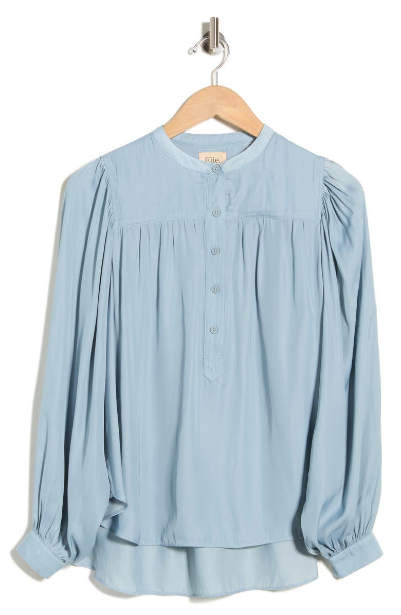 ELIE ELIE TAHARI Satin Buttoned Top, Main, color, Greyish Blue