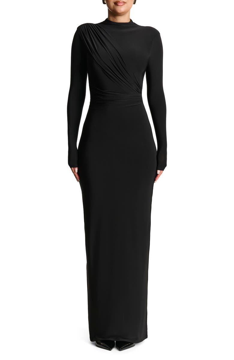 Naked Wardrobe Hourglass Draped Long Sleeve Maxi Dress, Main, color,
