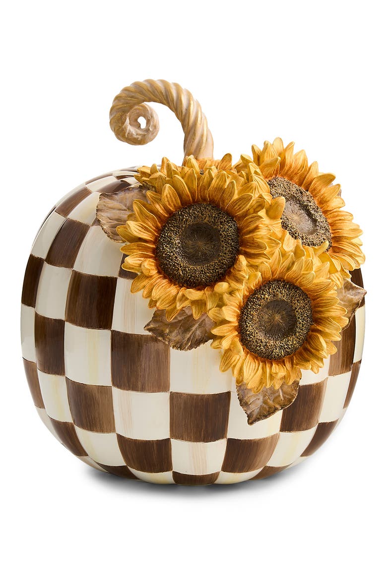Chocolate Check Sunflower Pumpkin Decoration, Main, color, BROWN