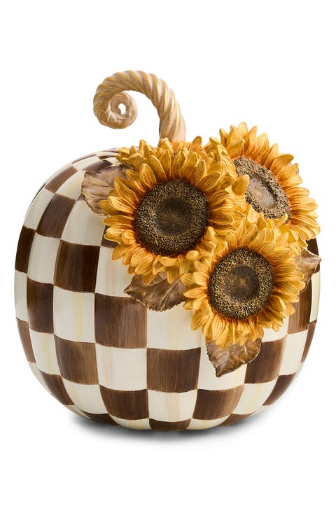 Chocolate Check Sunflower Pumpkin Decoration