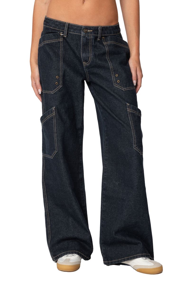 EDIKTED Xana Low Rise Wide Leg Carpenter Jeans, Main, color,