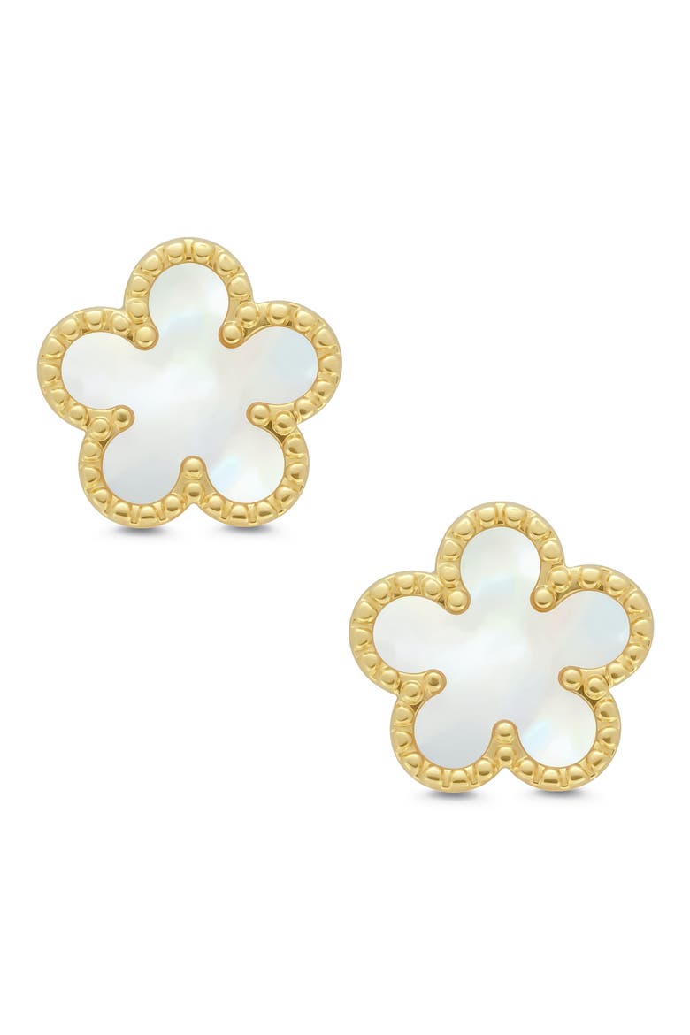 Kids' Mother-of-Pearl Flower Stud Earrings, Main, color, GOLD