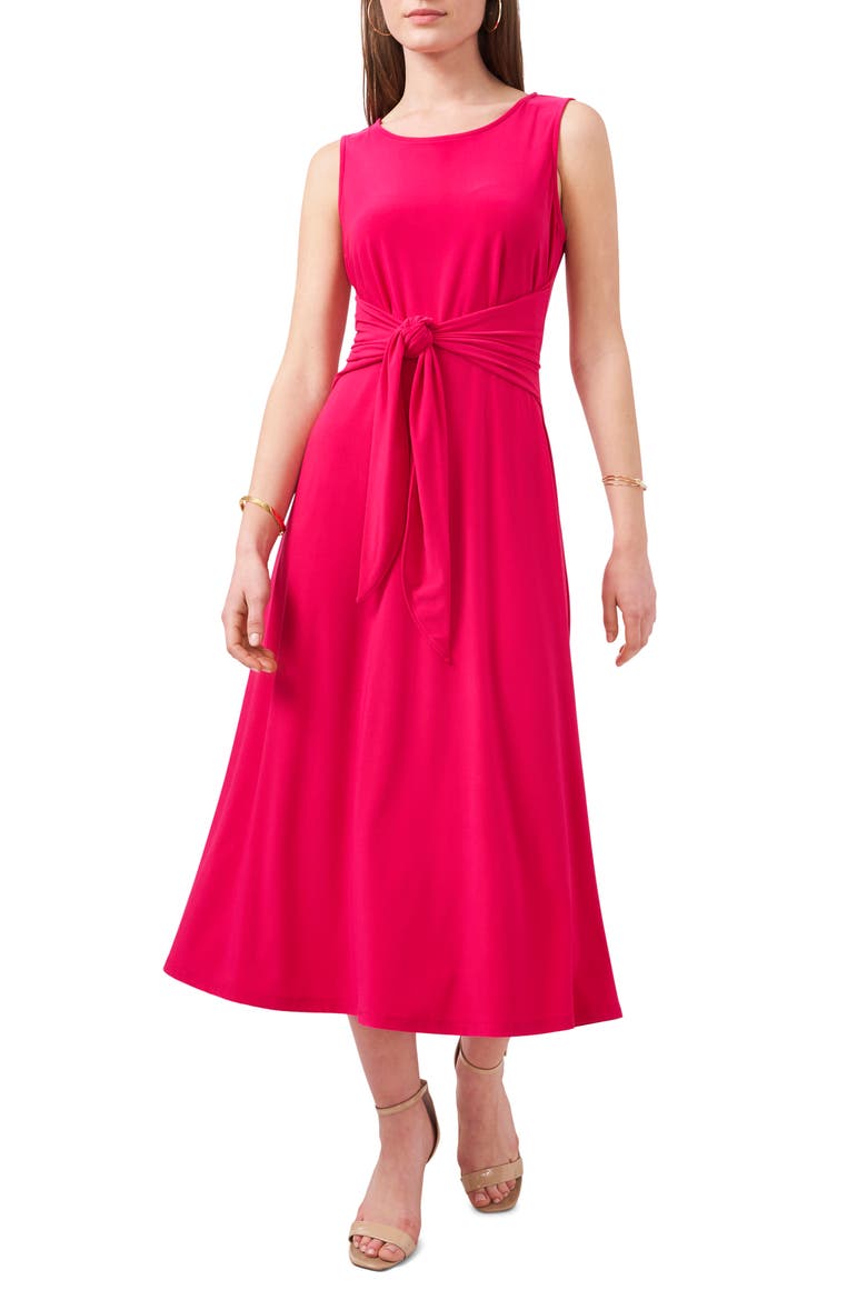 Tie Front Sleeveless Jersey Midi Dress, Main, color, DRAGON FRUIT 607