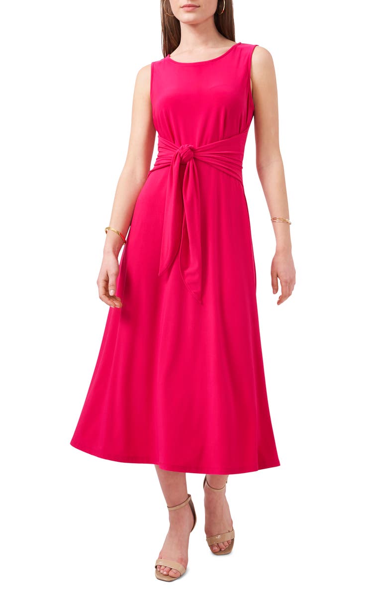 Chaus Tie Front Sleeveless Jersey Midi Dress, Main, color, Dragon Fruit 607