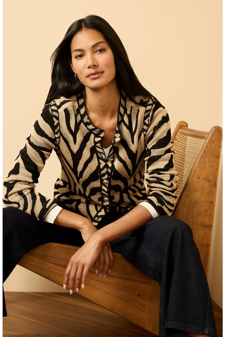 Animal Print Jacquard Cardigan, Alternate, color, NEUTRAL MULTI