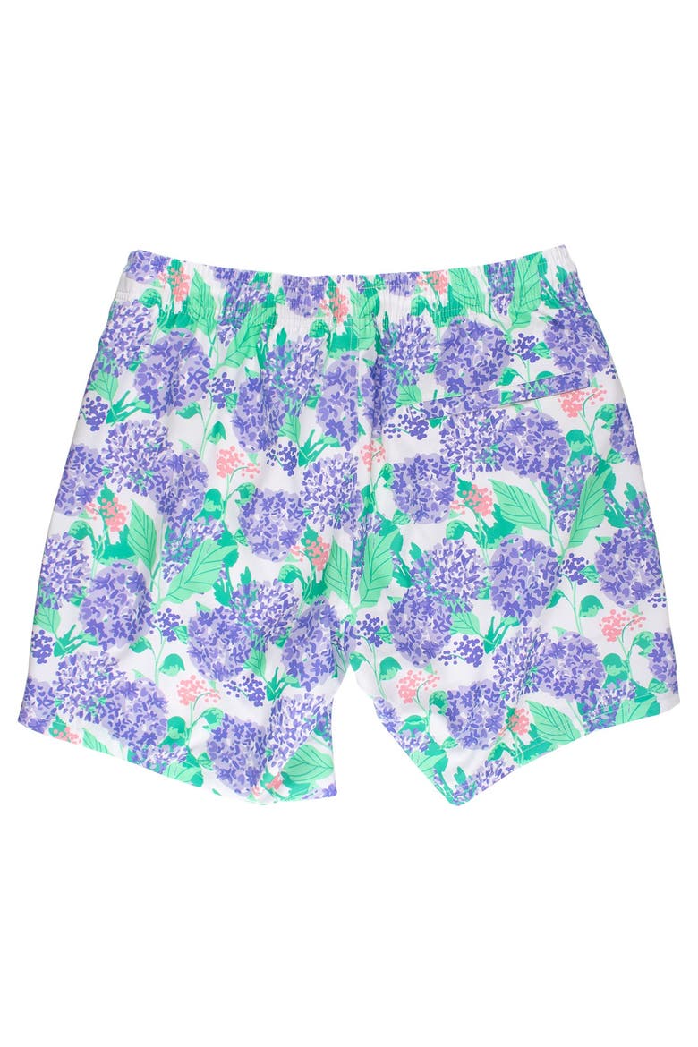 UPF50+ Sun Protected Men's Stretch Swim Trunks, Alternate, color, Purple Hydrangea Garden