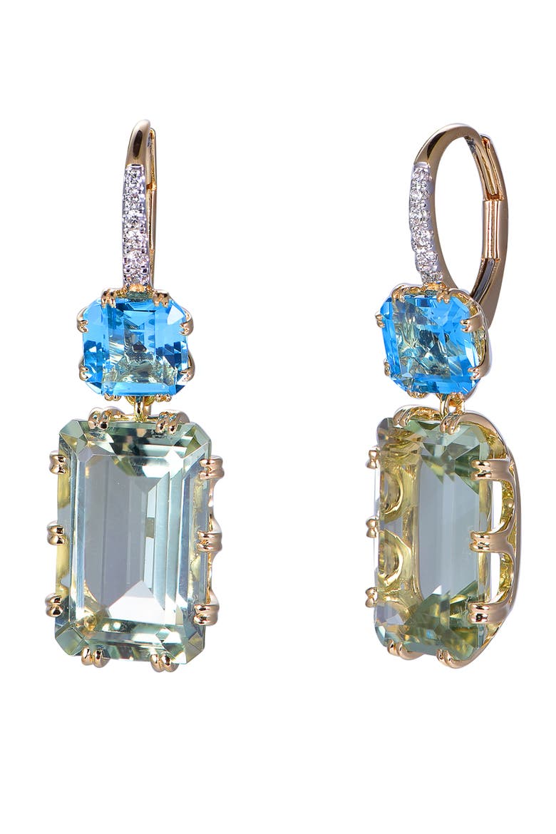 Green Amethyst & Swiss Blue Topaz Earrings with Diamonds, Main, color, Green & Swiss Blue
