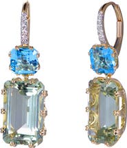 Kahn High Jewelry Green Amethyst & Swiss Blue Topaz Earrings with Diamonds