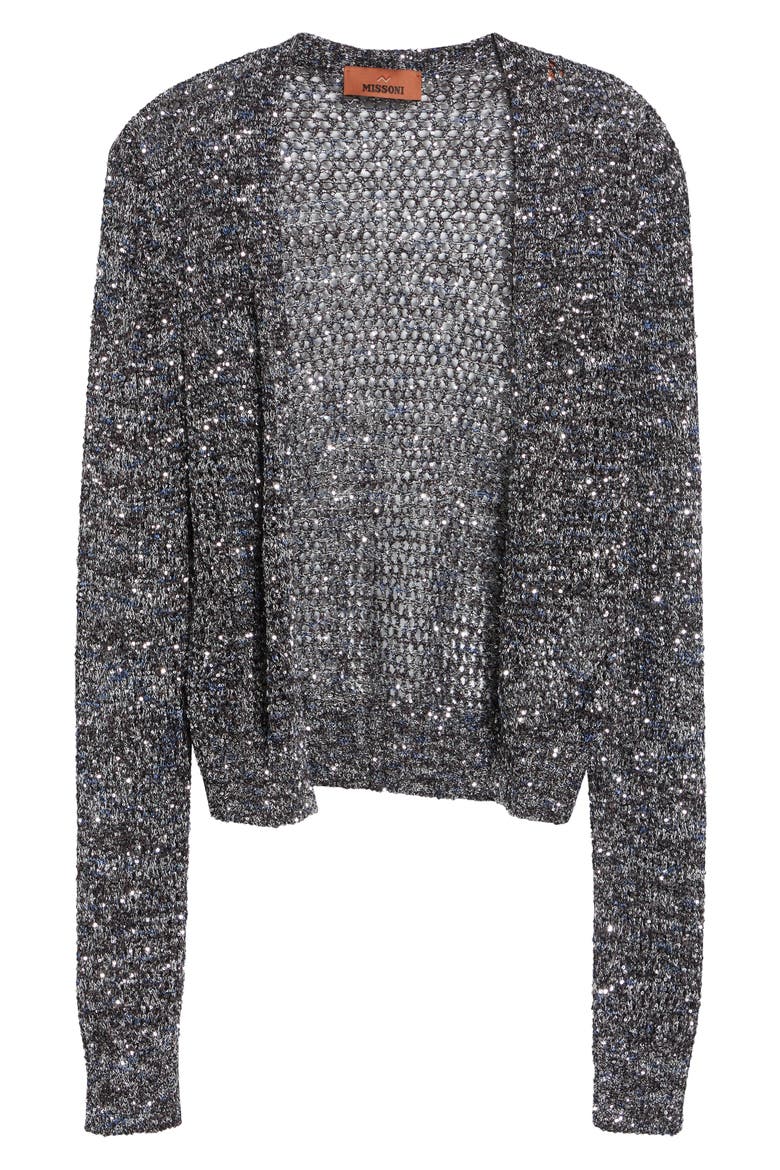 Sequin Embellished Open Knit Cardigan, Alternate, color, S91SQ-BLACK BASE WITH BLUE