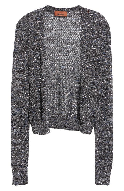 Sequin Embellished Open Knit Cardigan