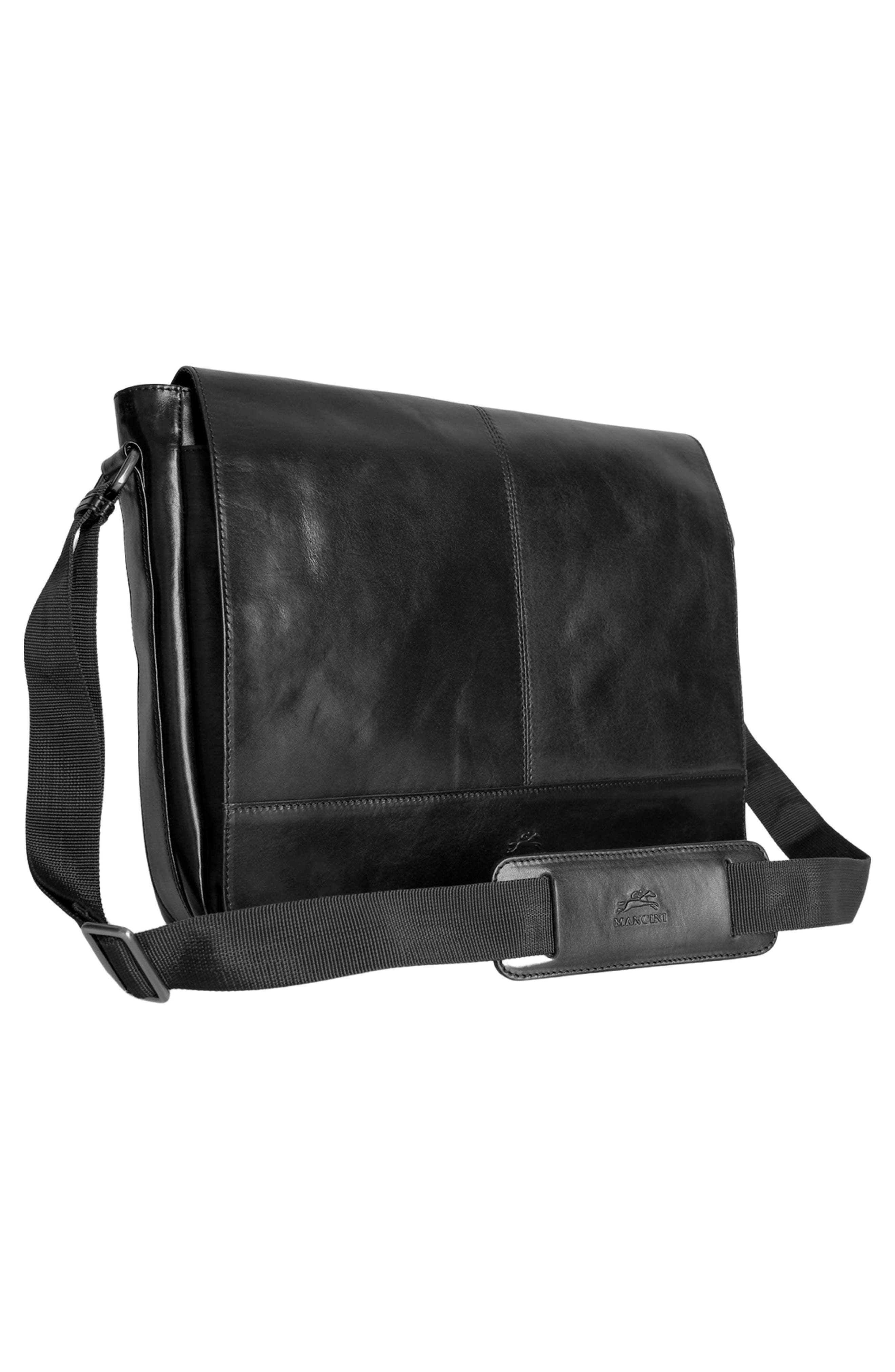 Leather Messenger Bag, Alternate, color, BLACK