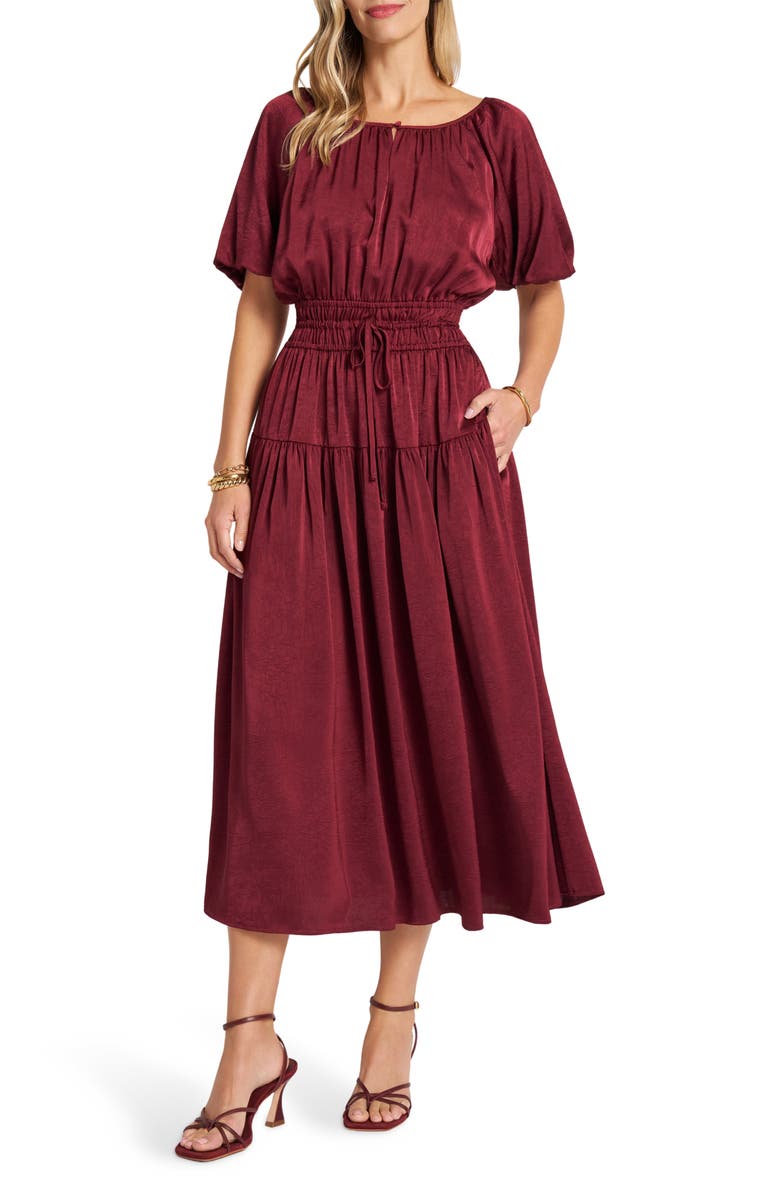 matty m. Belle Puff Sleeve Dress, Main, color, Merlot