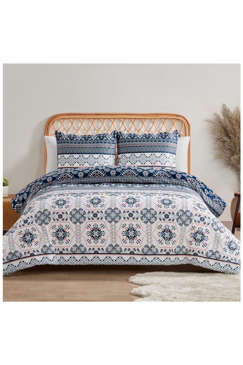 Boho Print Duvet & Sham Set, Alternate, color, NAVY/ IVORY/ GREEN