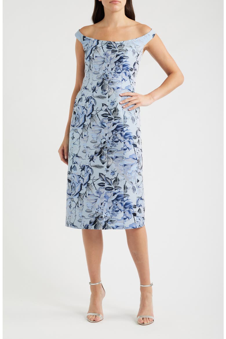 Mel Floral Jacquard Off the Shoulder Dress, Main, color, BLUE/ NAVY