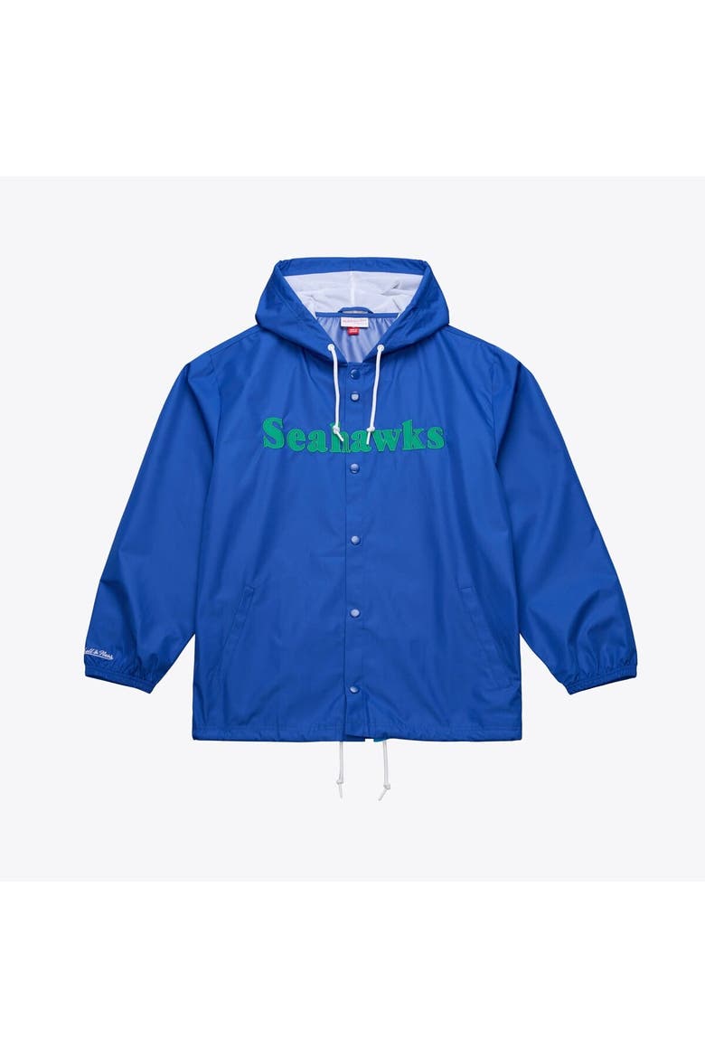 Men's Mitchell & Ness Royal Seattle Seahawks Coaches Full-Snap Hooded Windbreaker Jacket, Main, color, Royal