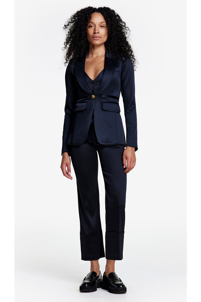 Tuxedo Cuffed Flood Pant, Alternate, color, Black Satin