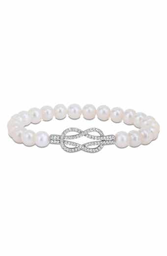 Cultured Pearl & Created White Sapphire Infinity Bracelet