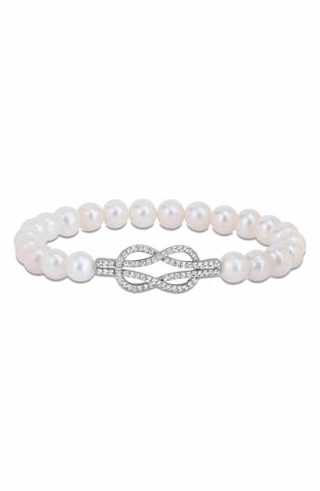 Cultured Pearl & Created White Sapphire Infinity Bracelet
