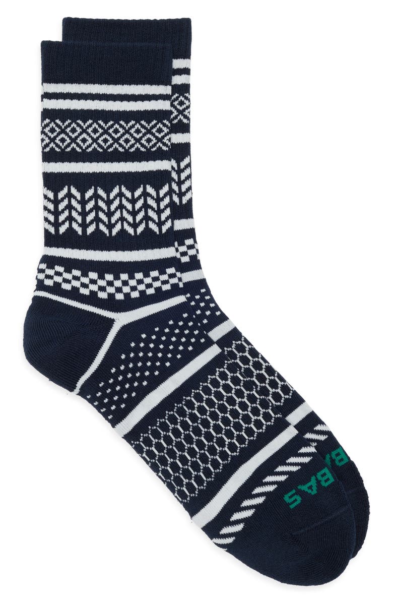 Bombas Checker Fair Isle Half Calf Socks, Main, color, Midnight Navy