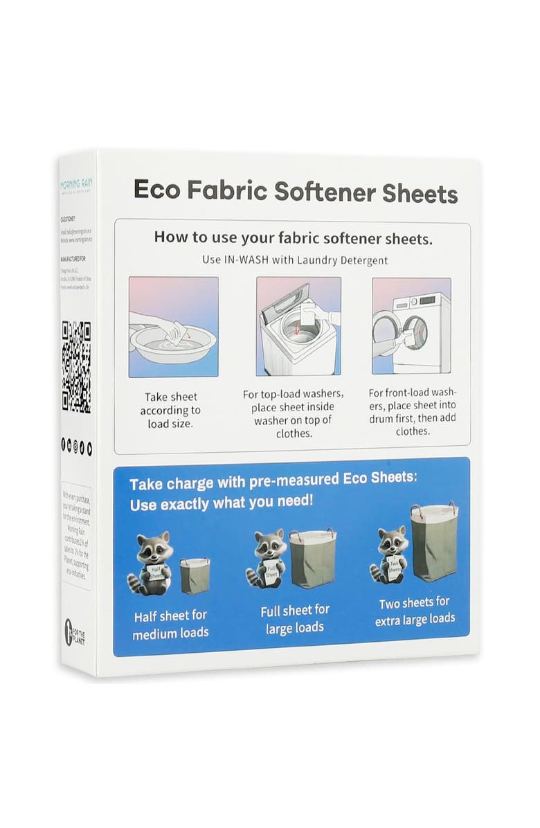 MorningRain Eco Fabric Softener Sheets, Fragrance Free, 30 Sheets, 60 Loads, Alternate, color, Multicolored