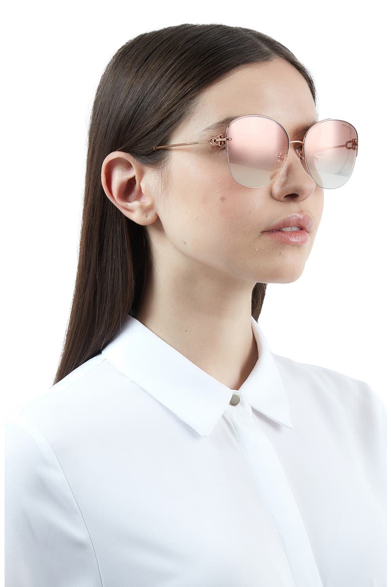 58mm Semirimless Round Sunglasses, Alternate, color, RUBEDO/ GREY MIRROR ROSE GOLD