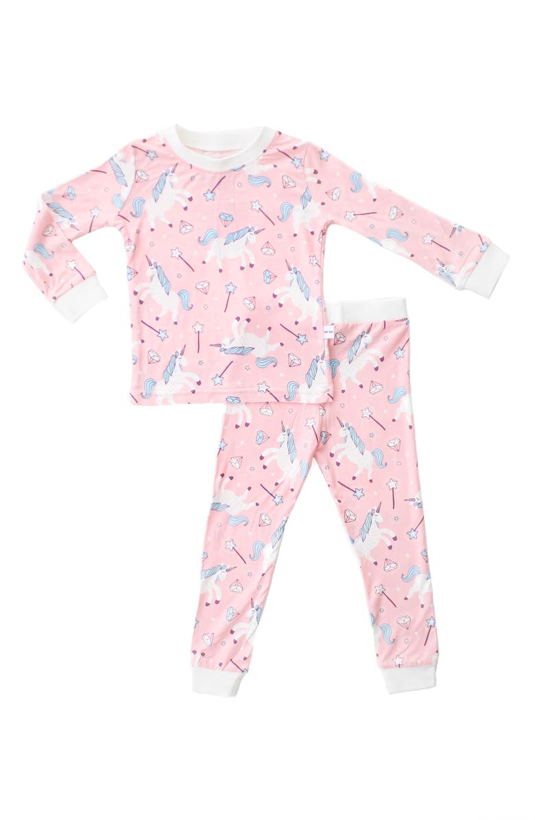 Little Sleepies Unicorn Fitted Viscose Two-Piece Pajamas, Main, color, 