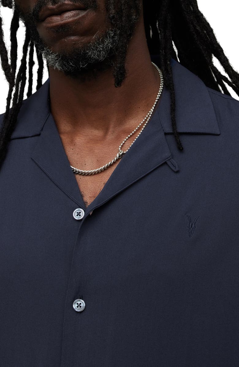 AllSaints Venice Relaxed Fit Short Sleeve Button-Up Camp Shirt, Alternate, color, Night Sky Blue