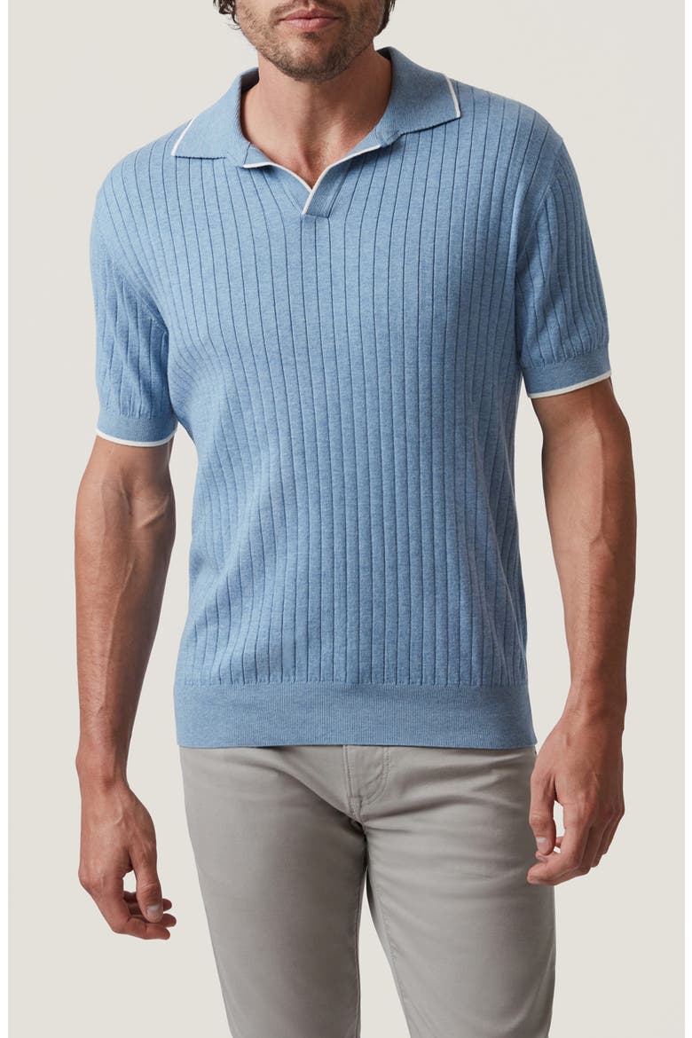 Rib Short Sleeve Polo Sweater, Main, color, BLUE