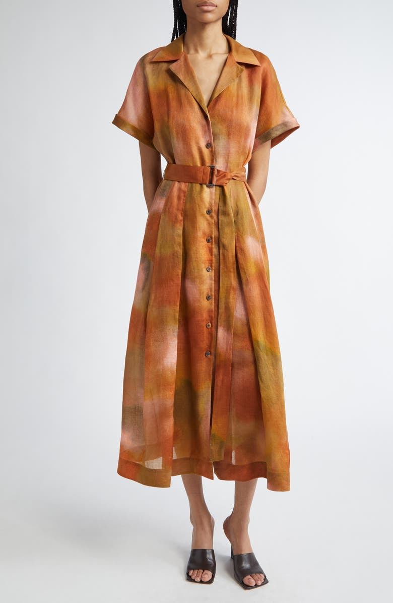 Lafayette 148 New York Pastel Print Belted Voile Shirtdress, Main, color, 